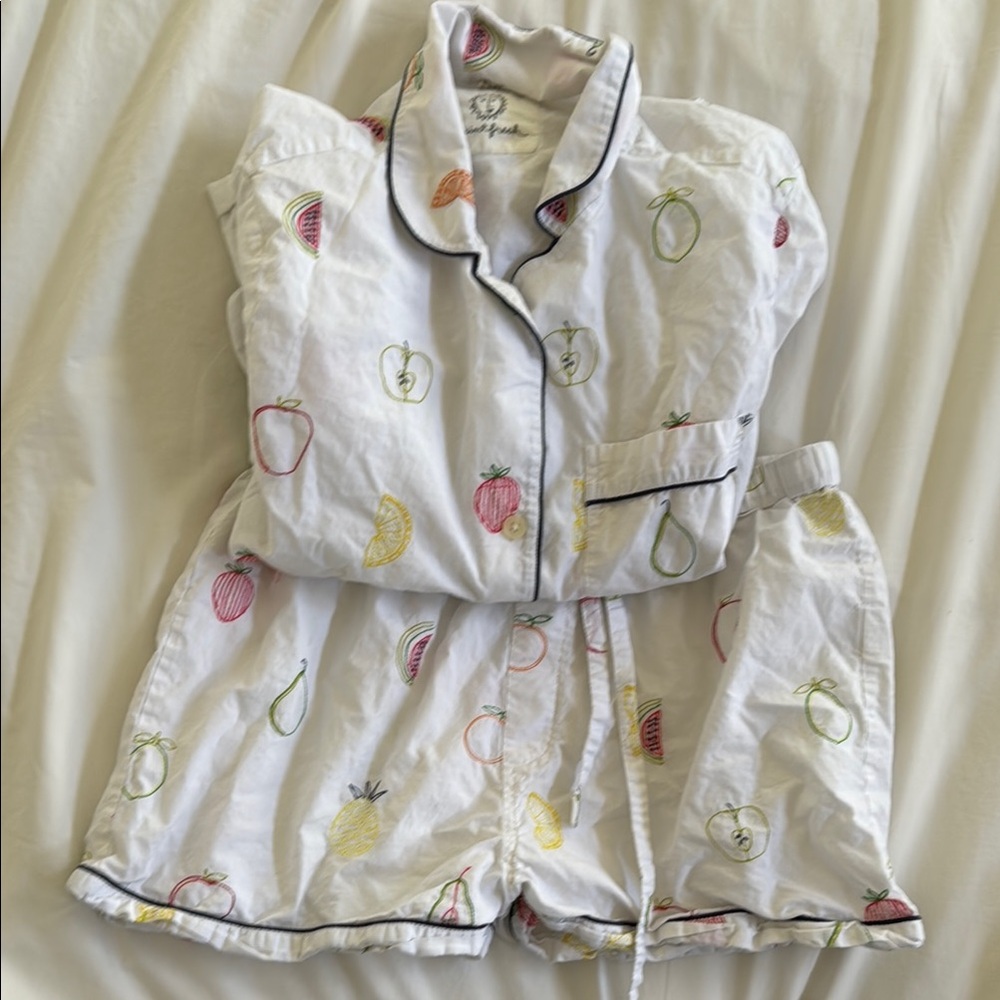 Printfresh White Pajama Set with Fun Fruit Embroidery (shorts and shirt) 🍓 🧵